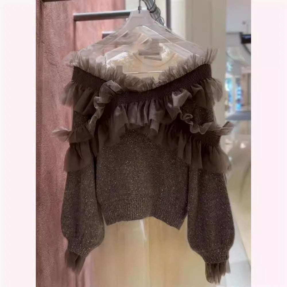 Korean-style Elegant Ruffled Hem Knit Sweater