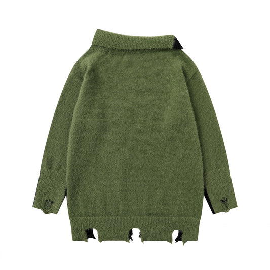 Autumn And Winter Design Sense Niche Women's Diagonal Collar Idle Style Loose And Warm Knitwear