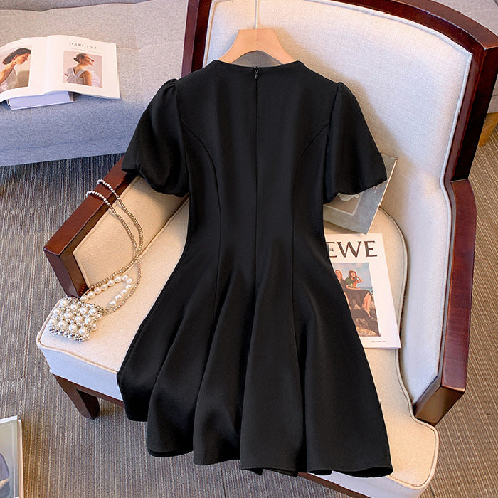 Womens French-style Casual Square-neck Short-sleeve Dress