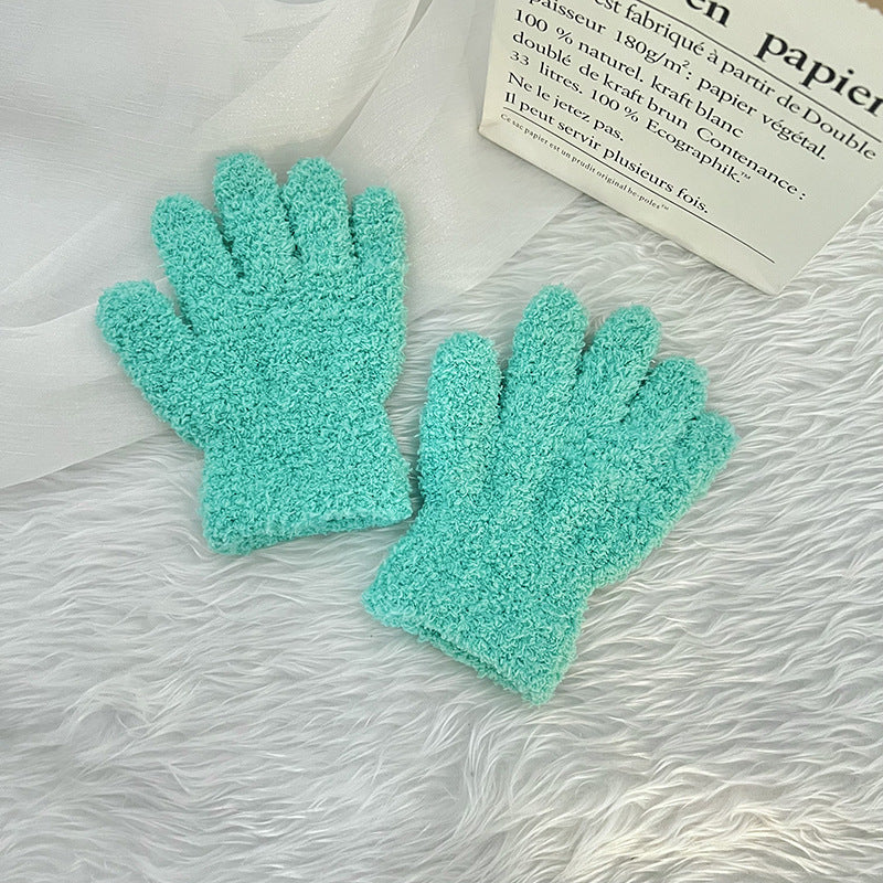 Winter Children's Gloves Finger Writing Cold-proof Warm Gloves Solid Color Knitted Coral Velvet Gloves