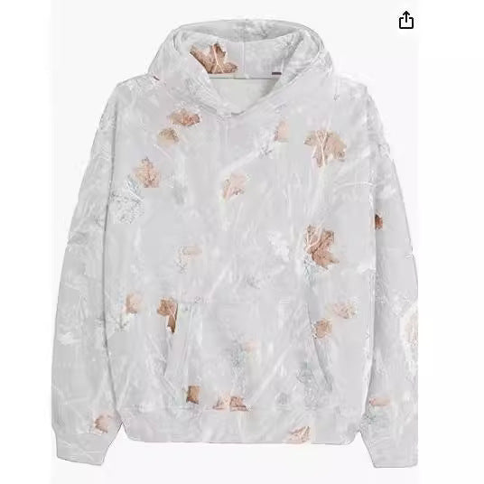 Camo uldhættetrøje til kvinder med lange ærmer, sænkede skuldre, oversized