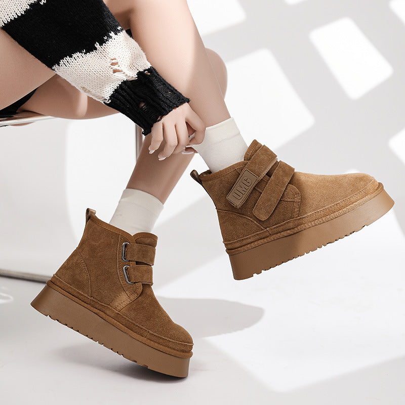 Genuine Leather Snow Female Short Non-slip Cotton Boots