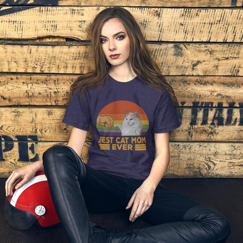 Best Cat Mom T-shirt Digital Printing Casual Round Neck Short Sleeves