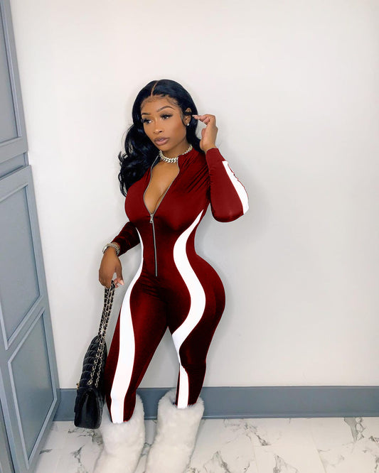 Women's Printed Colorblock Irregular Stripes Casual Jumpsuit