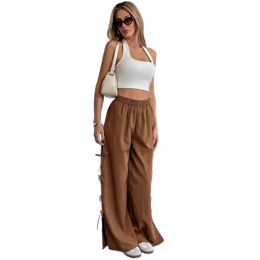 Spring And Autumn Bow Side Contrast Color Sports Women's Pants