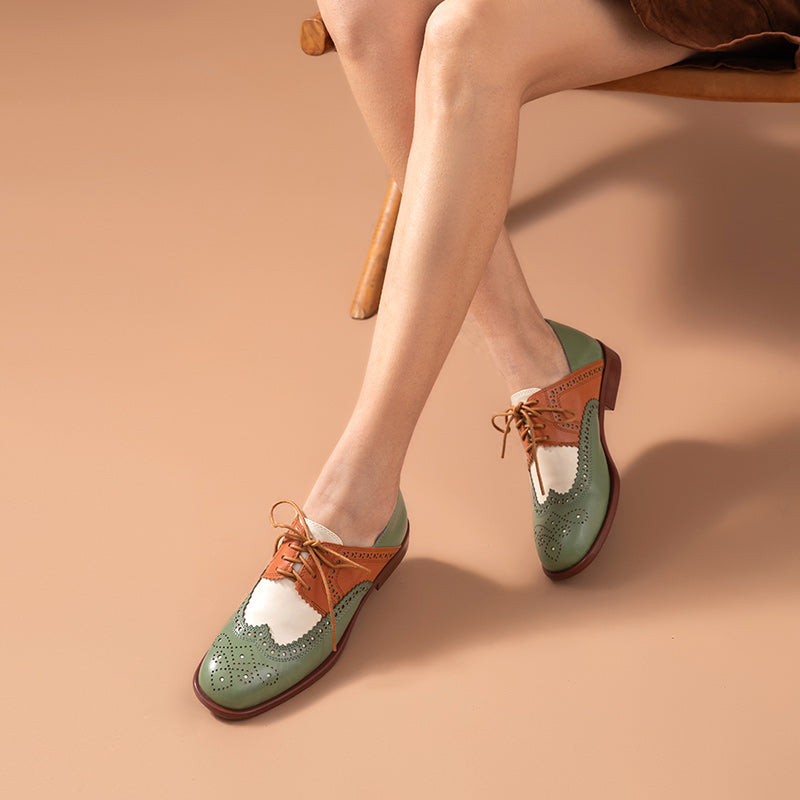 Low Heel 40to43 Color Matching Burnt Flower Lace-up Shoes