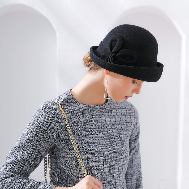 New Ladies Fashion Dome Roll Edge Woolen Hat