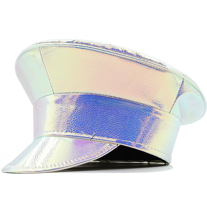 Laser Patent Leather Flat-top Cap Women's Party