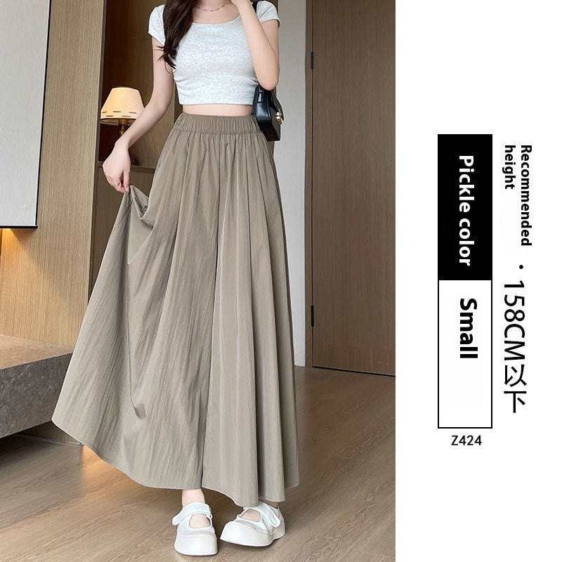 High Waist Slimming A- Line Skirt Casual Small Ice Silk Wide-leg Pants
