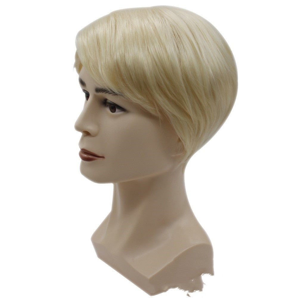 European And American Men's Wig 613 Light Golden Short Curly Hair