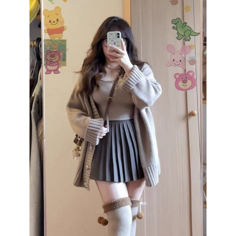 Plus Size Women's Set Lazy Style Retro Knit Sweater