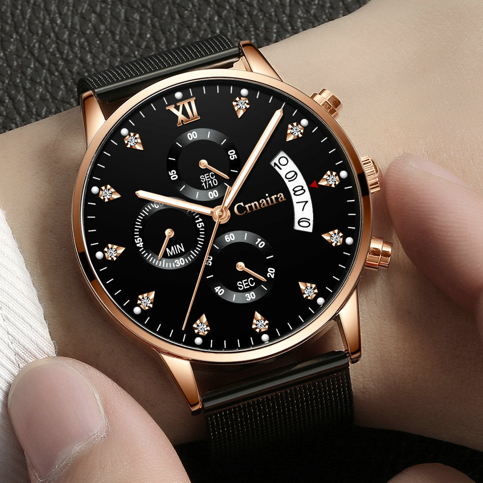 Men's Waterproof Luminous Multi-functional Diamond Quartz Watch