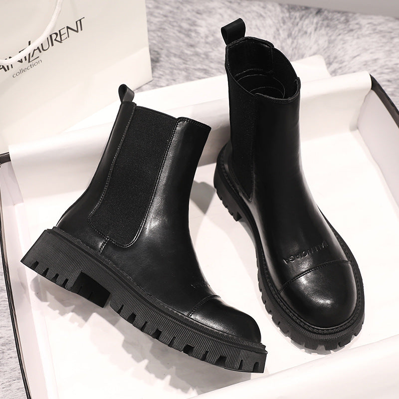 Women's New British Style Leather Platform Boots