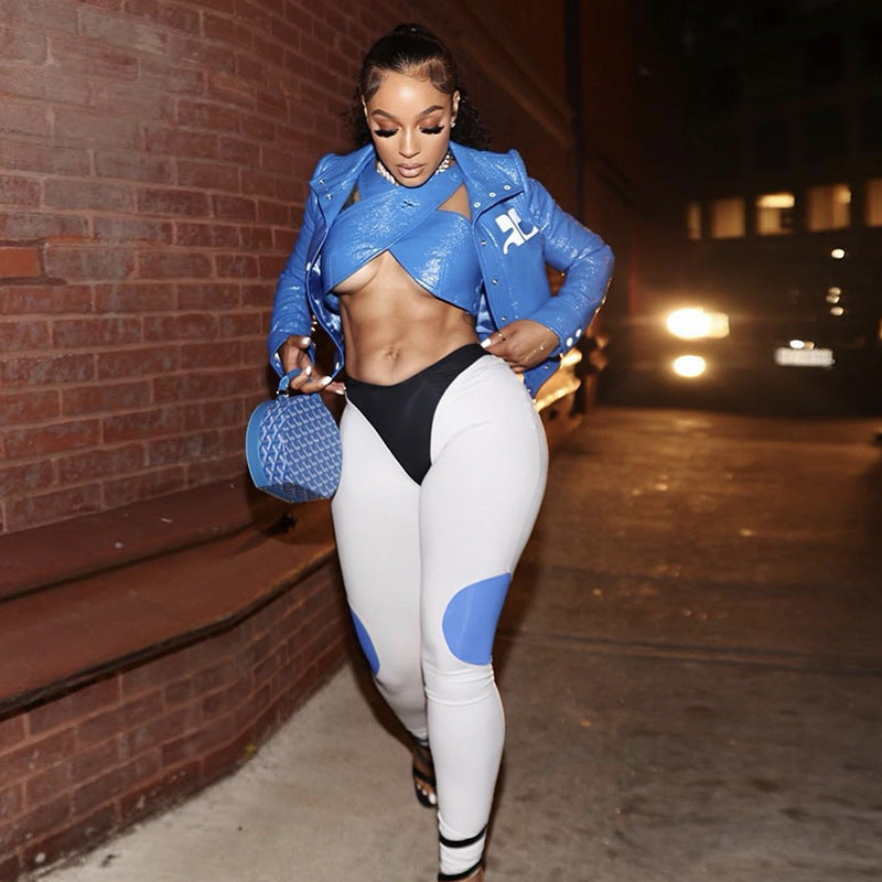 Women's Fashion Splicing Buttocks Tight Pants