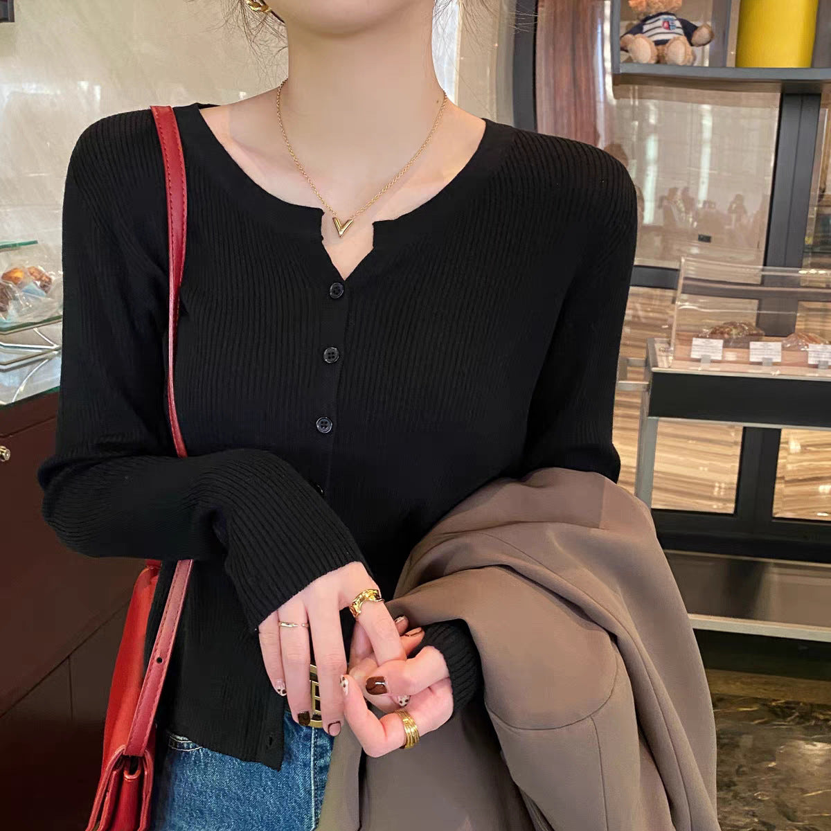 Outer Wear Slim Fit Sweater Cardigan Outerwear Top