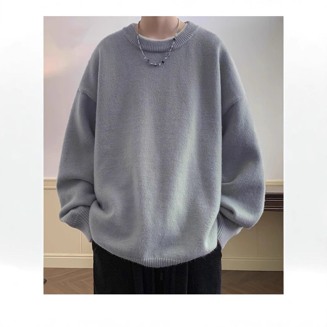 Men's Loose-fit Laid-back Japanese-style Retro Solid-color Sweater