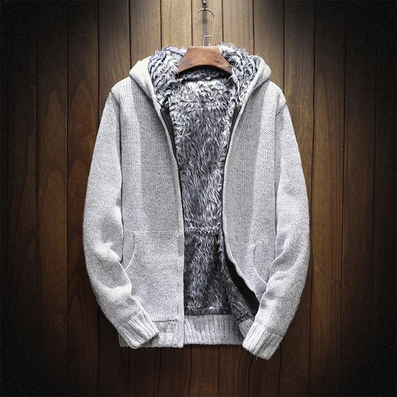 Men's velvet padded hooded cardigan sweater coat