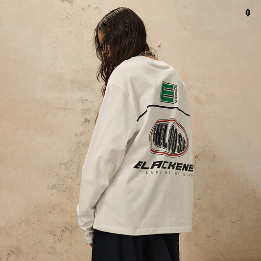 Locomotive Style Printed Loose Round Neck Long Sleeve Sweater