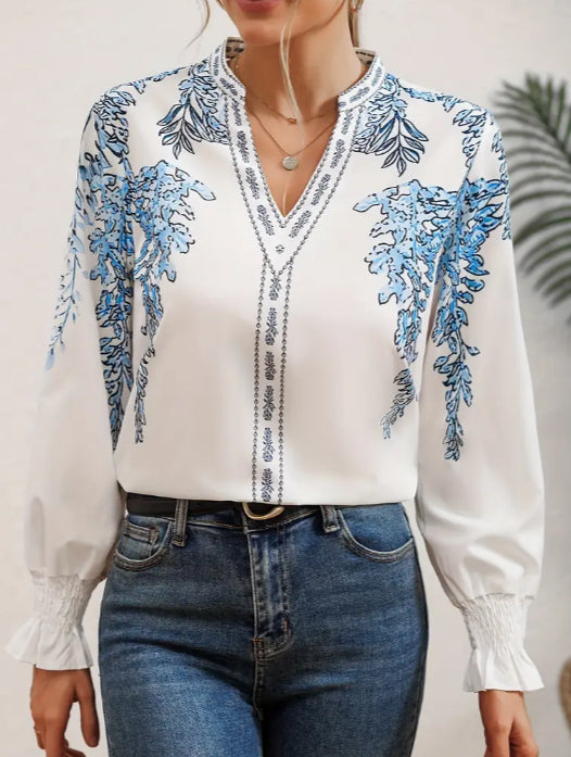 Floral Printed Ruffled Sleeve Shirt