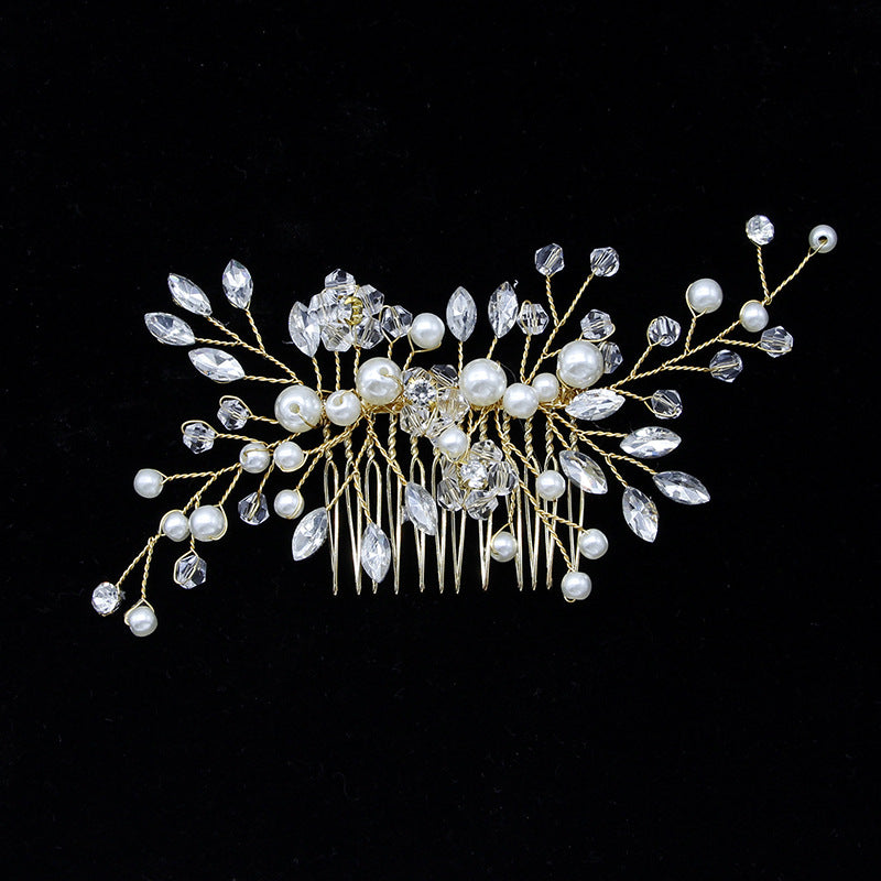 Gold And Silver Horse Eye Diamond Handmade Pearl Hair Comb Insert Comb