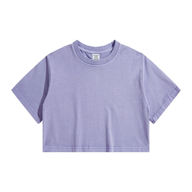 High Waist Cropped T Shirt With Navel Design
