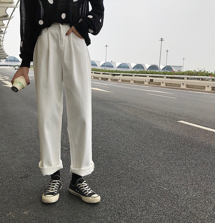 Women's Casual Solid Color Loose Wide Leg Denim Trousers