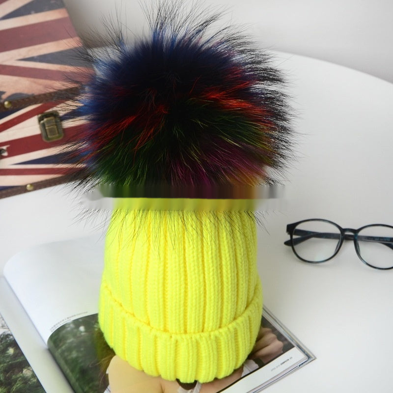 Autumn And Winter Pom-pom Wool Hat Raccoon