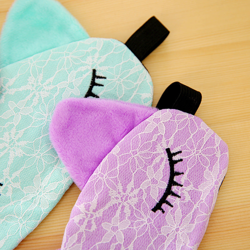 Cartoon Lace Eyeshade Sleeping Mask Cover Microfiber Eye Eyepatch Blindfolds To Shield The Light Cute Cat Eye Mask Cover
