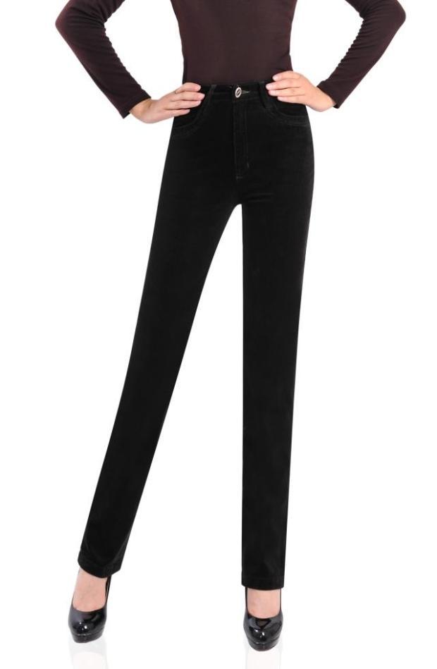 High Waist Straight Leg Corduroy Women Trousers