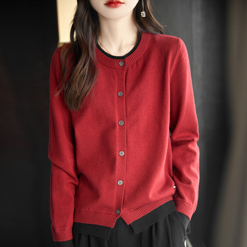 Women's Round Neck Multicolor High-grade Sweater Coat Loose Long Sleeve Top