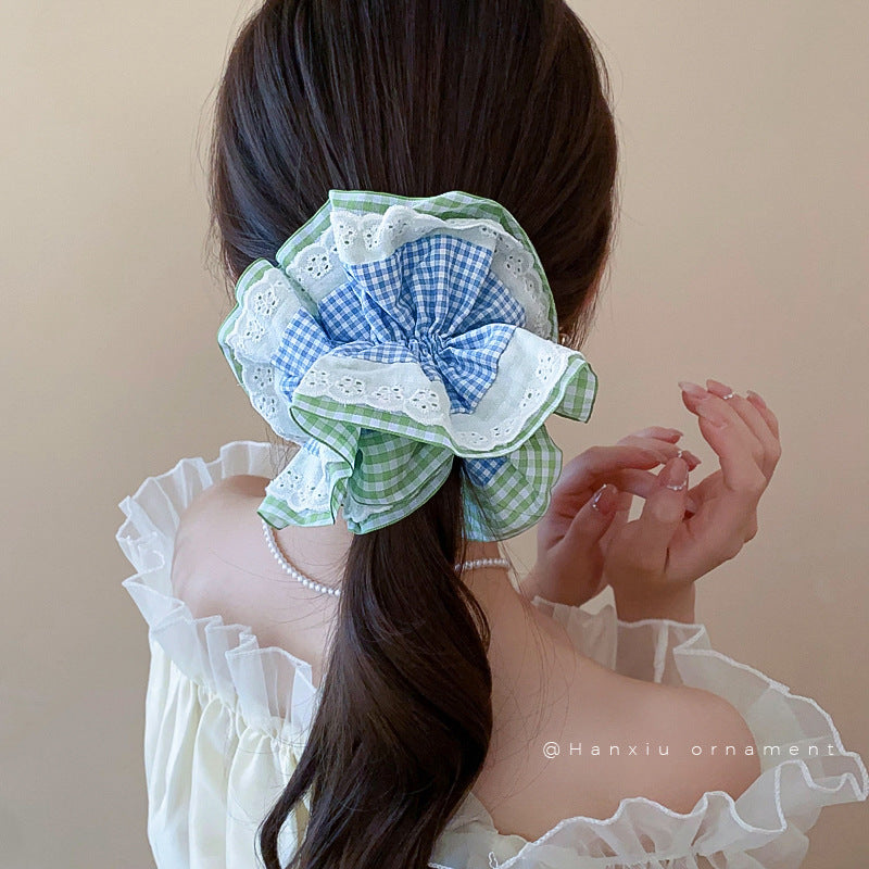 Mint Sea Salt Plaid Large Intestine Hair Ring Atmosphere