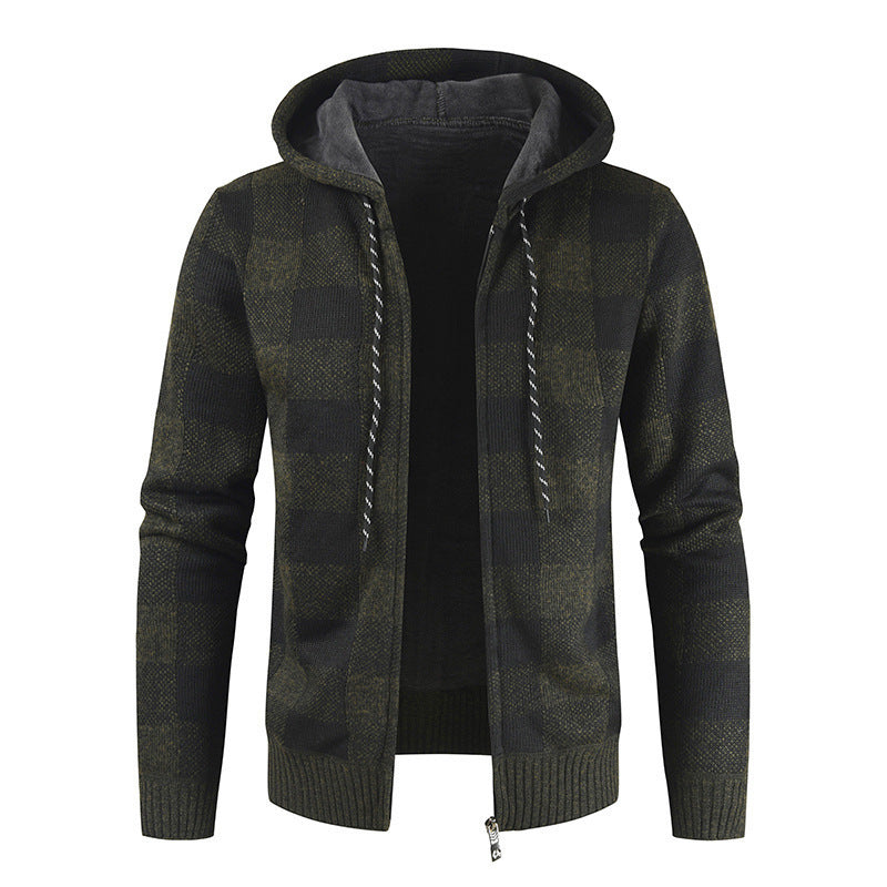 Men's velvet padded cardigan hooded sweater