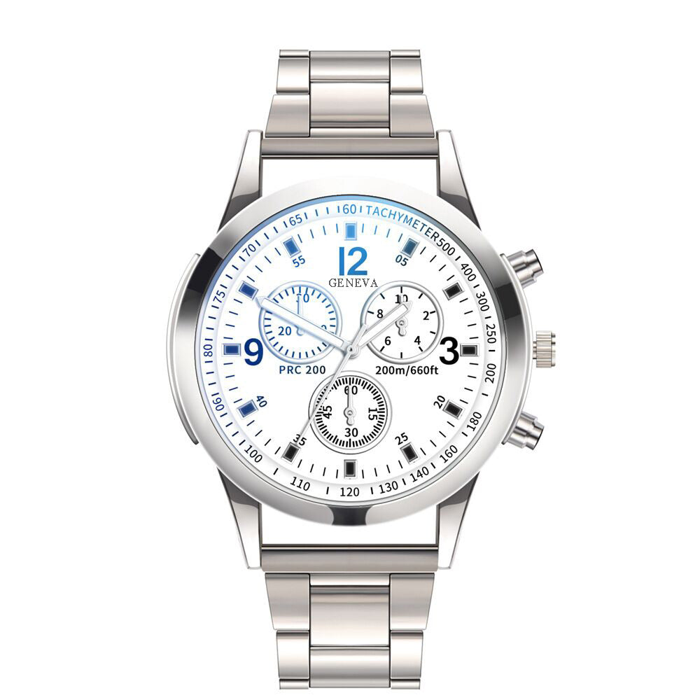 Blue glass steel band watch