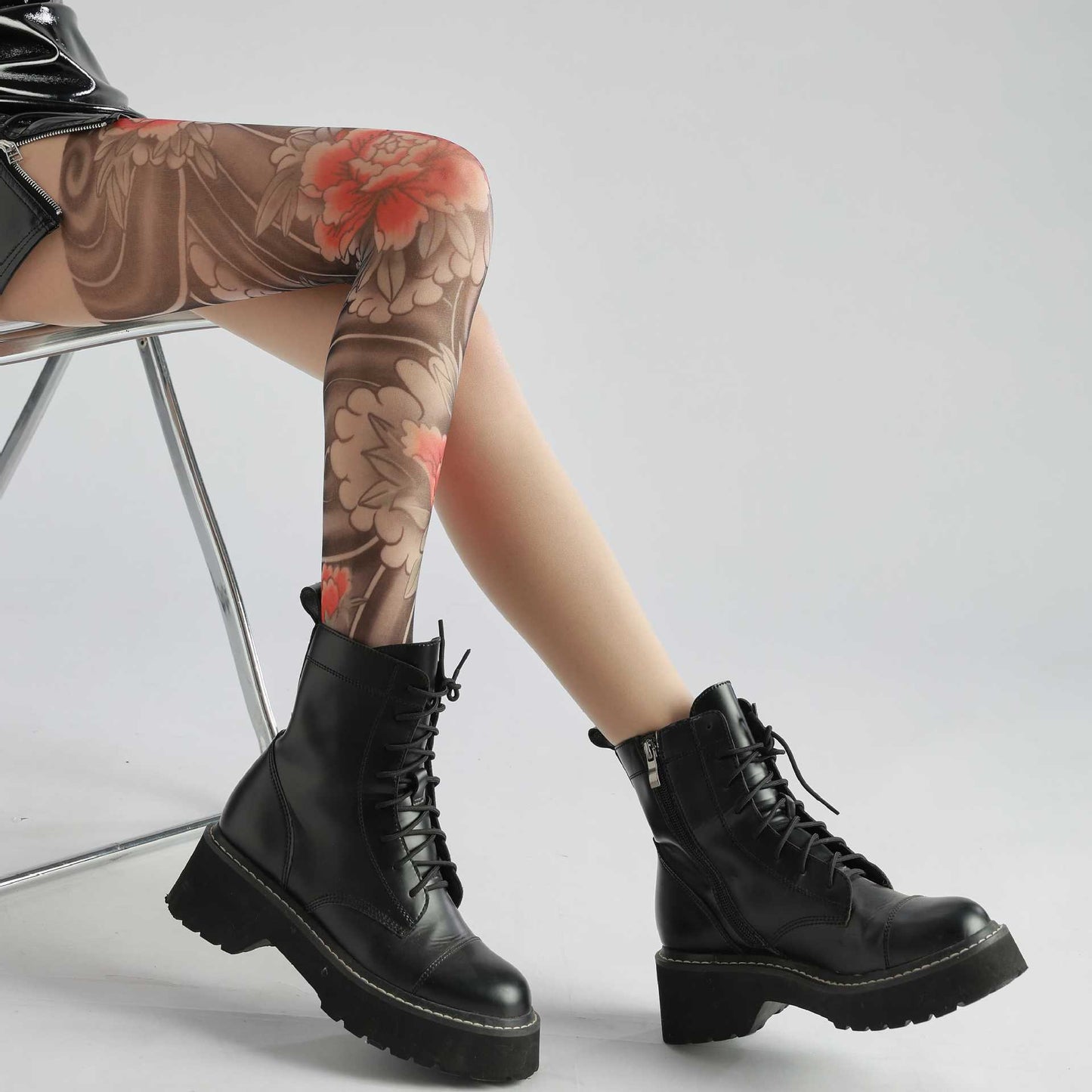 Ladies New Tattoo Stockings Peony Kt Pattern