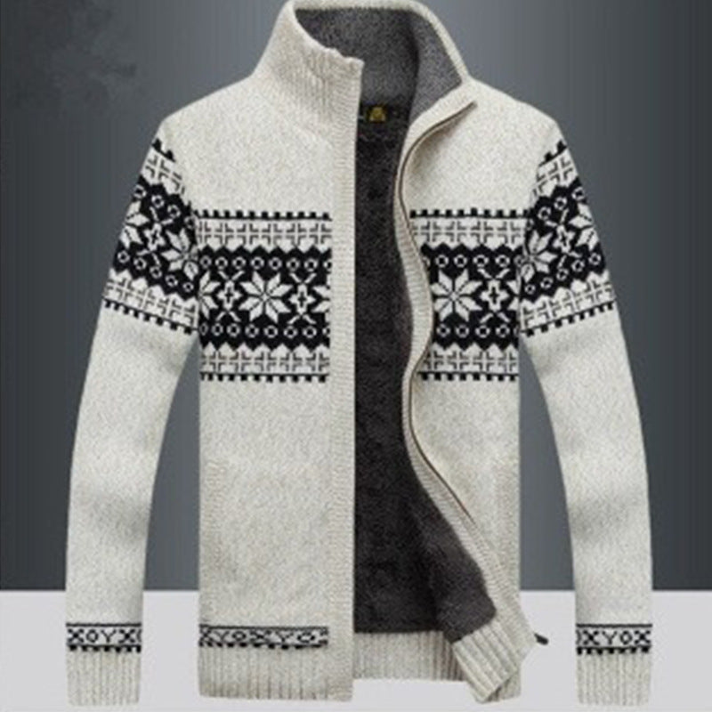 Men's Jacquard Slim Stand Collar Sweater Casual Coat