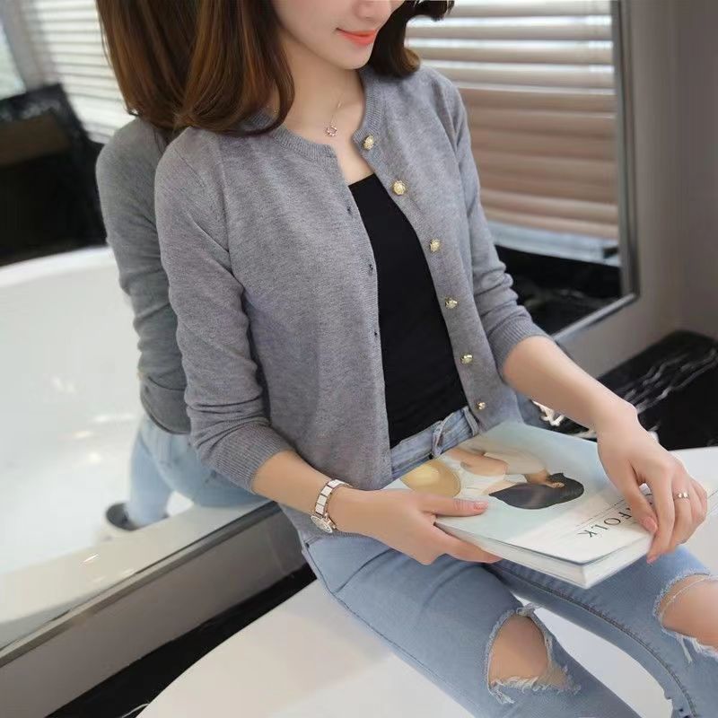 Sweater Coat Women's Knitted Cardigan Round Neck Long Sleeve Top
