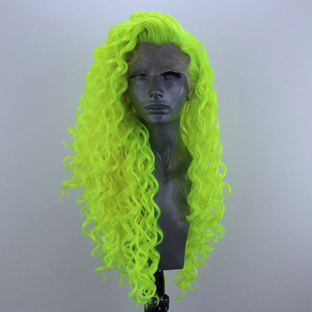 Paryk, mode, fluorescerende, store bølger, langt hår, front blonde, kemisk fiber
