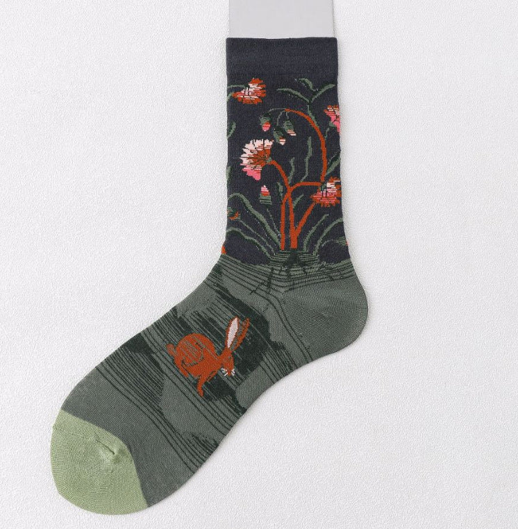 Trendy Mid-calf Length Socks Preppy Style Stockings Artistic Illustration Socks