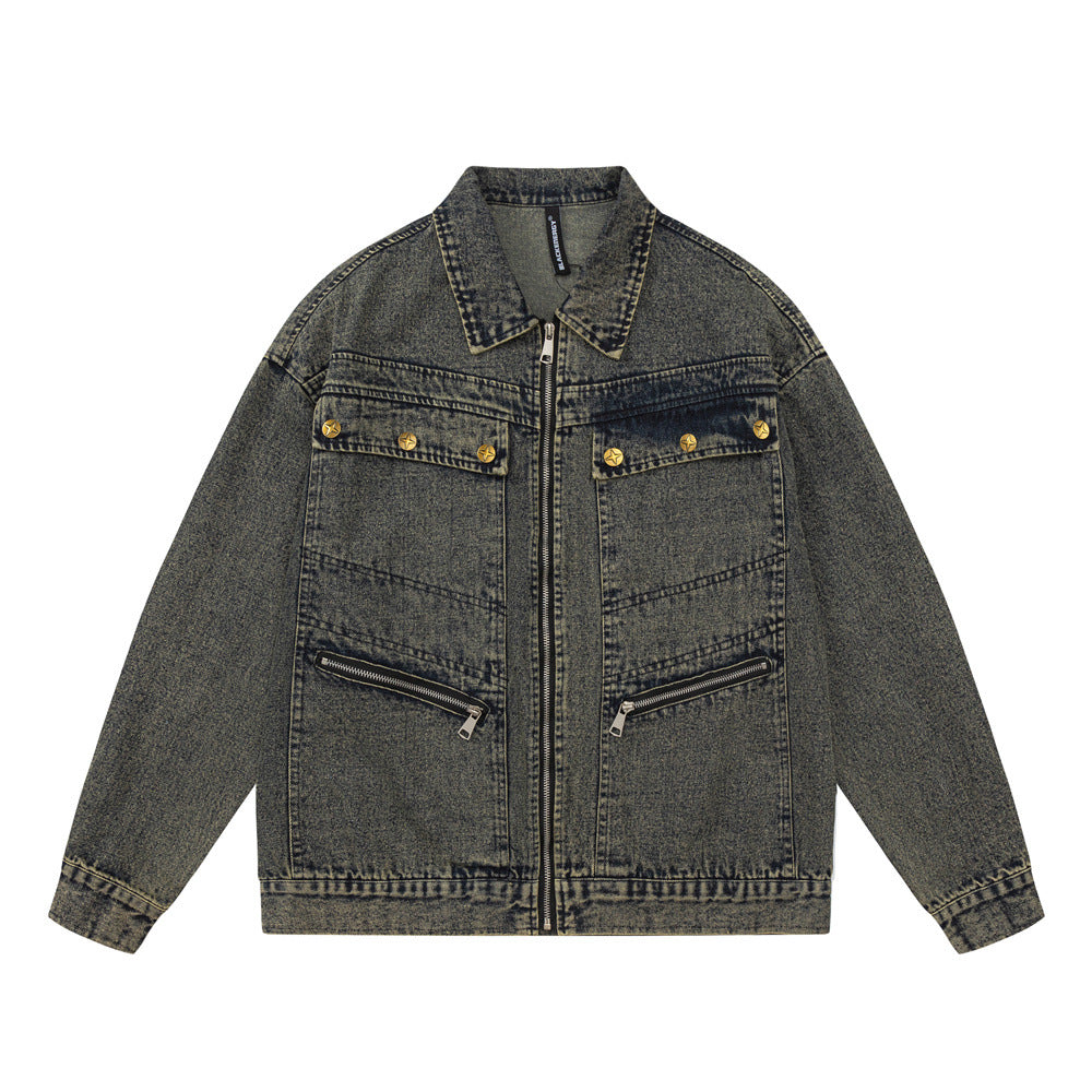Punk High Street Design Sense Niche Tooling Denim Jacket Autumn