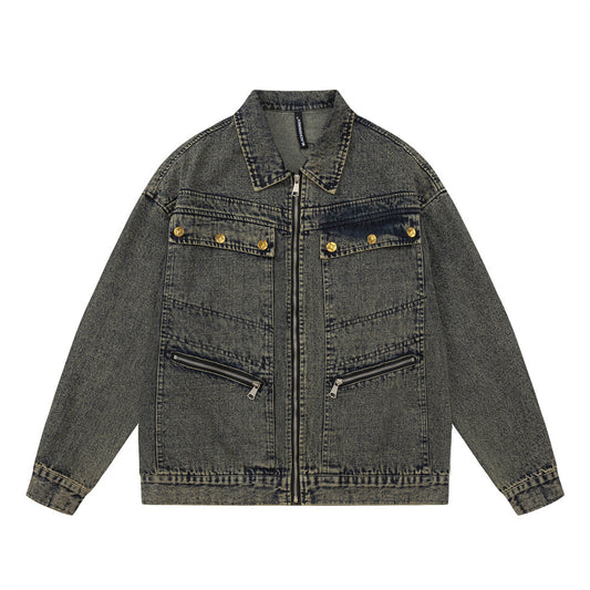 Punk High Street Design Sense Niche Tooling Denim Jacket Autumn