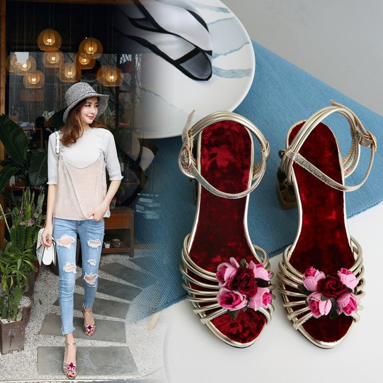 Vintage birdcage hollow high heel flower shoes