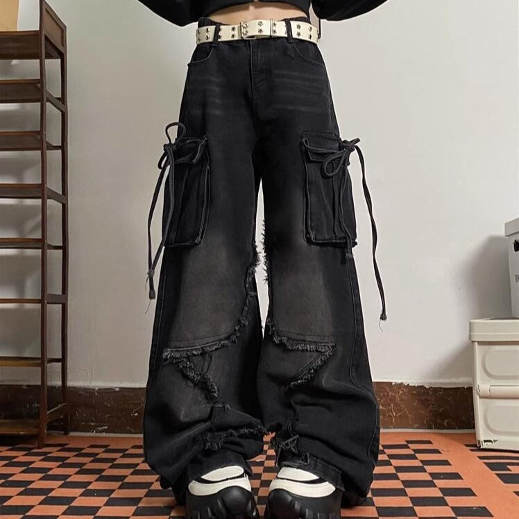 Forår og efterår amerikanske retro XINGX-jeans til kvinder med mange lommer