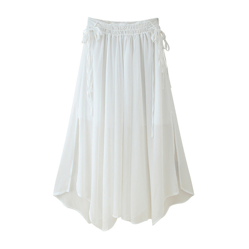 Yellow Irregular String Decoration Chiffon Skirt