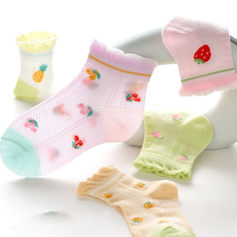 Children's Mesh Card Silk Lightweight Breathable Lace Strawberry Cotton Socks