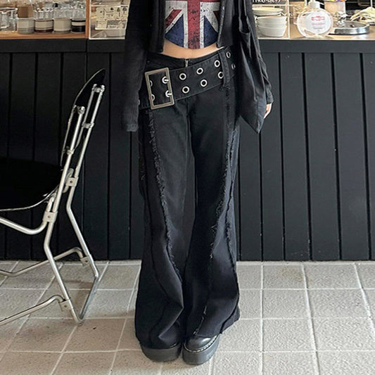 New Metal Wide Belt Frayed Low Waist Skinny Jeans For Women