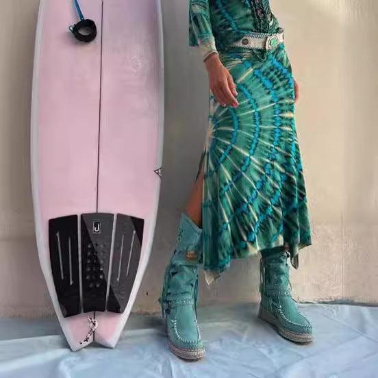 New Seaside Holiday Positioning Floral Print Slit Skirt