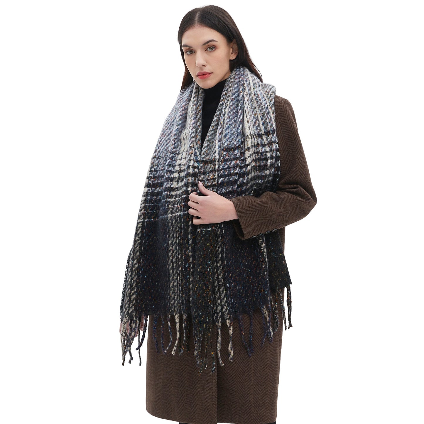 European And American Clip Flower Gradient Color Tassel Scarf