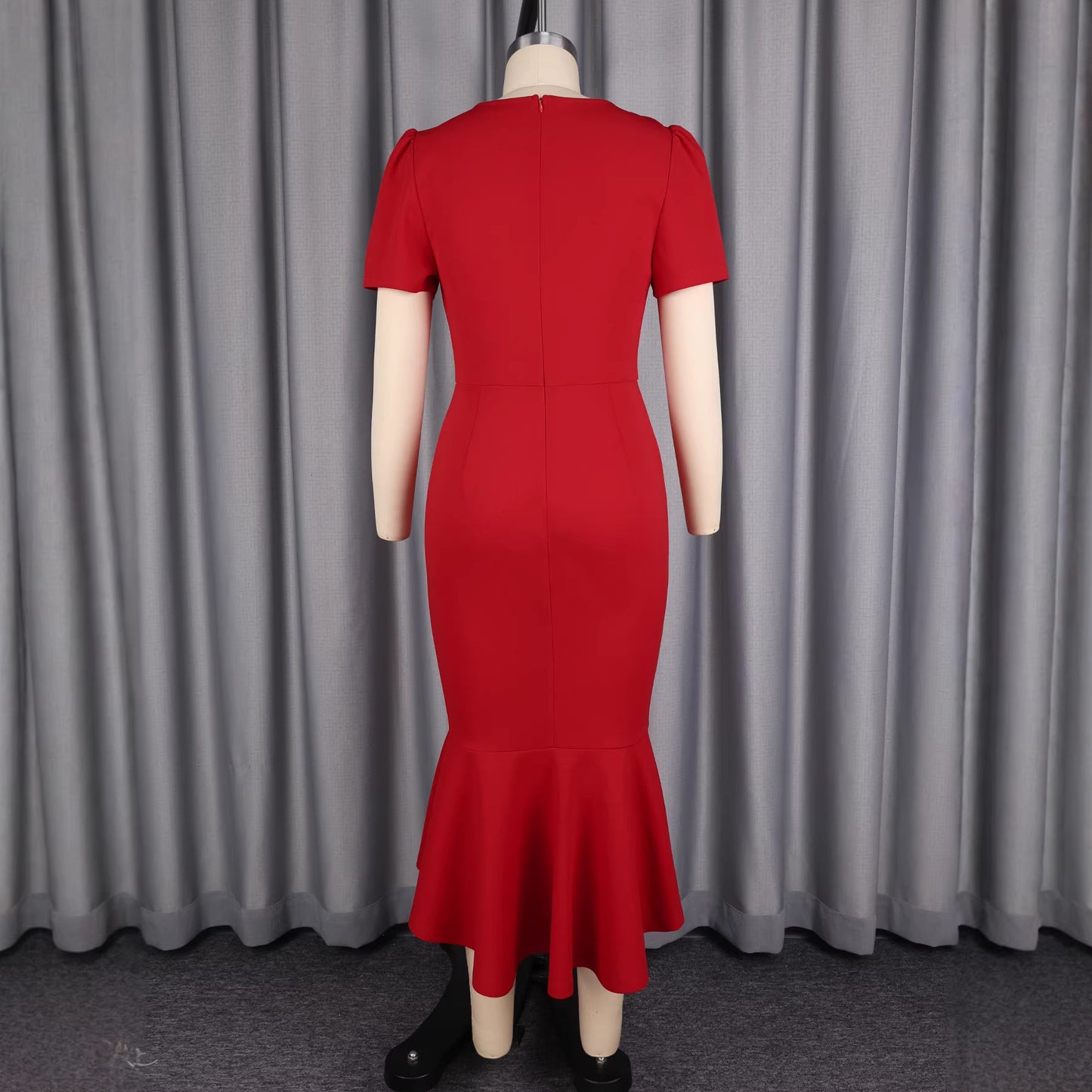 Red 3D Floral Short-Sleeve Dress For Women