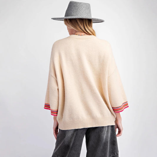 Flower Jacquard Contrast Color Elegant Autumn Knitted