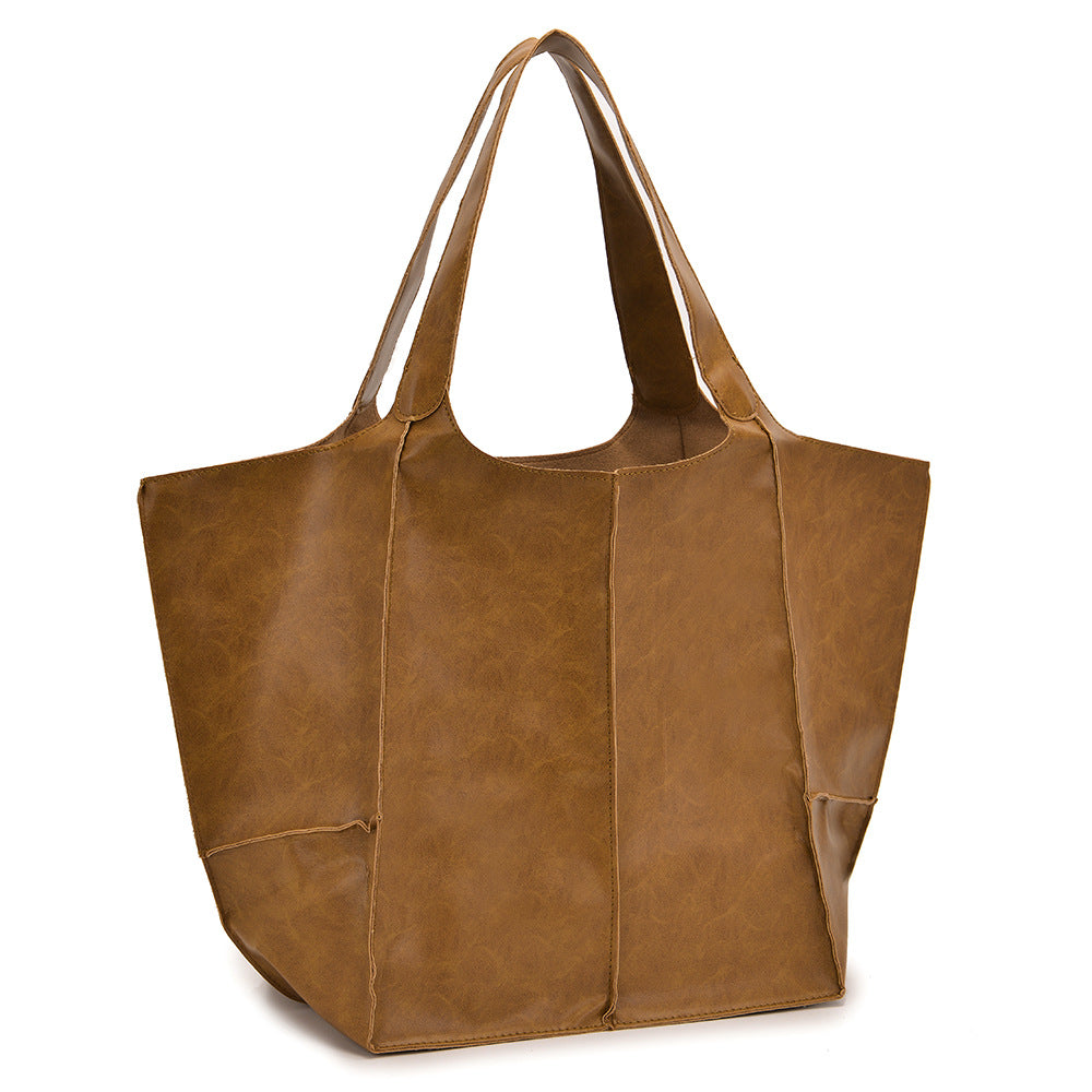 Women's Fashion Vintage Oil Wax Leather Large Capacity Shoulder Handbag